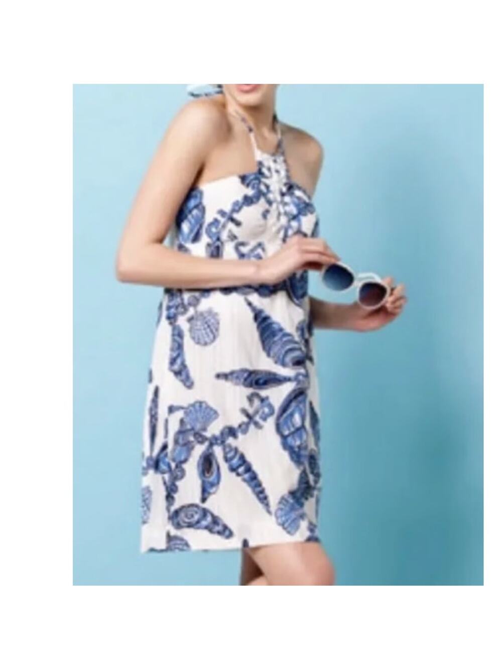 Lily Pulitzer Blue White Nautical Shell Halter Mini Dress Coastal Size 2 NWOT